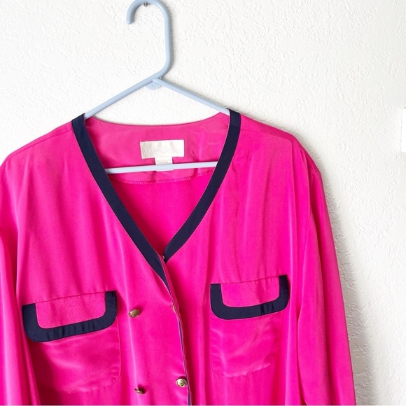 Vintage Top Women's 2X 28W Pink Blue Gold Button Down Mod Career Corpcore Madmen - Picture 3 of 7